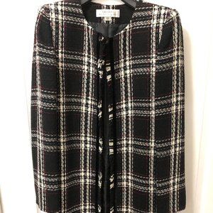 [USED] Tahari Open Front Tweed Fringe Long Jacket